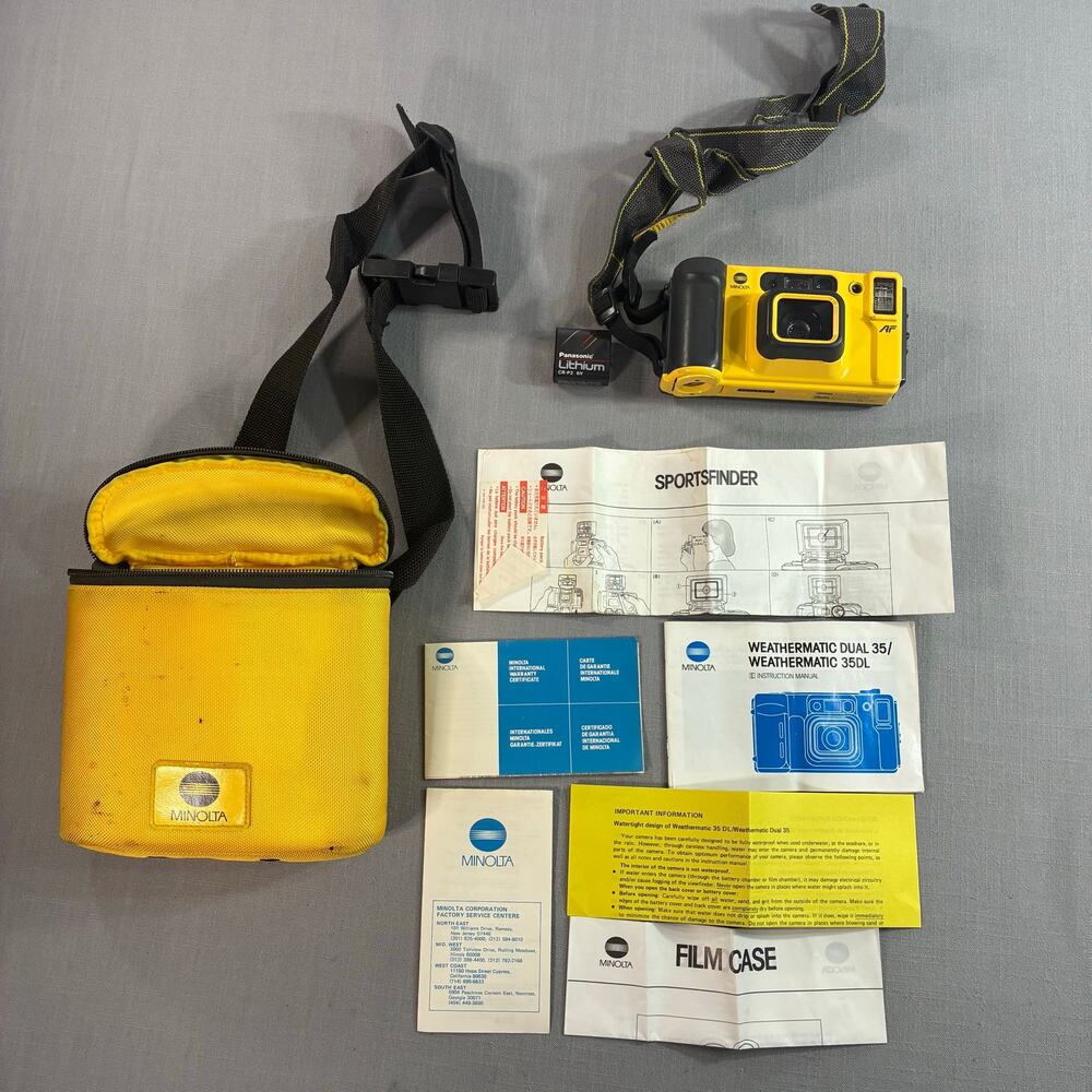 Vintage Minolta Weathermatic Dual 35 AF 35mm Film Camera Tested Case Manuals